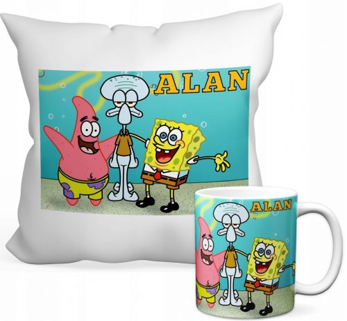  SPUNGEBOB SET ŠALICA 330 ML + JASTUK 40x40 + NAZIV