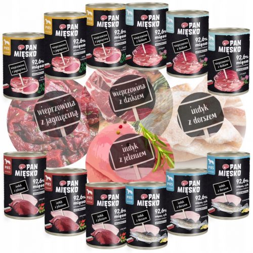  PAN MEAT Mokra hrana za pse MIX Smaków 12x 400g