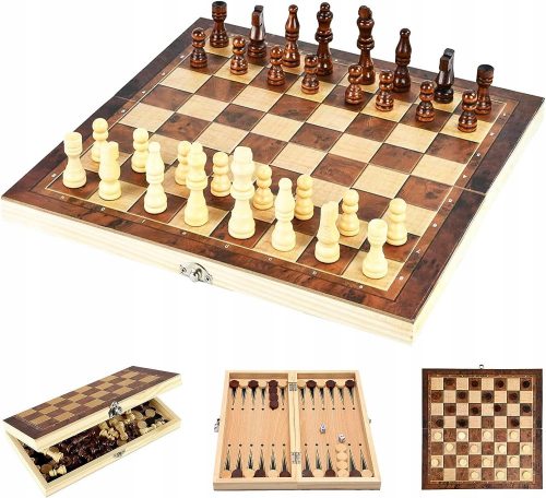  DRVENI ŠAHOVI TABLE DAME 3U1 SET Woody Šahovska garnitura