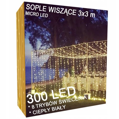  SVJETLEĆI GARLAND ZA ZAVJESE ICILS LED LAMPE 8 NAČINA TOPLO BIJELE 3x3m