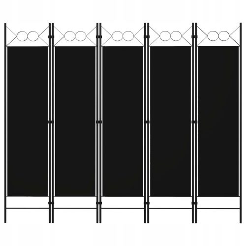 Paravan s 5 panela, crni, 200 x 180 cm