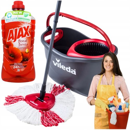  Vileda Easy Wring&Clean TURBO kanta i rotacijska krpa 38 cm + Ajax tekućina 1l multifunkcionalno sredstvo za čišćenje