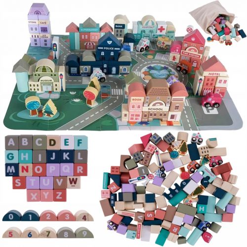  VELIKI SET DRVENIH KOCKA CITY CAR PUZZLE