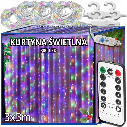  SVJETLESNA ZAVJESA 300 LED BOJA 3x3 USB BOŽIĆNO DRVO GARLAND DALJINSKI