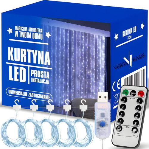  SVJETLESNA ZAVJESA 200 LED COLD 3x2m USB BOŽIĆNO DRVO GARLAND DALJINSKI