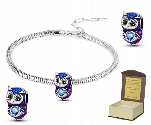  Srebrna narukvica 19-22cm + CHARMS OWL OWL HEART poklon BC357