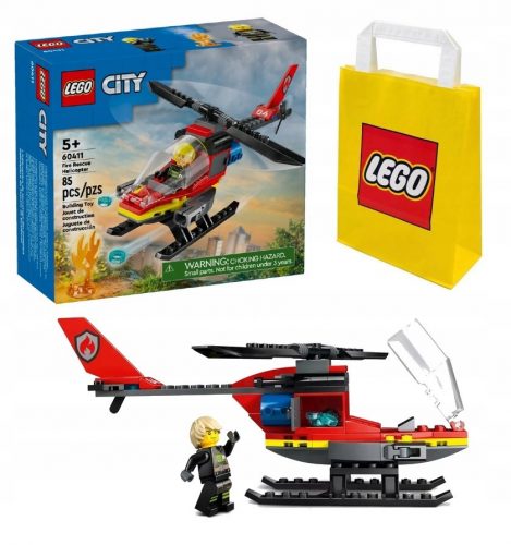  LEGO City 60411 Helikopter za spašavanje od požara + Papirnata vrećica LEGO 6315786 žuta 24x8x18 cm