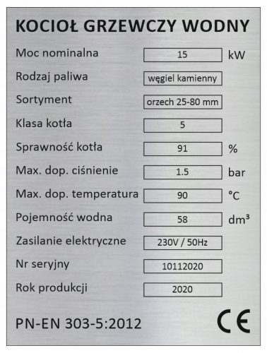  Peć na drva, eko grašak, kameni ugljen 15 kW