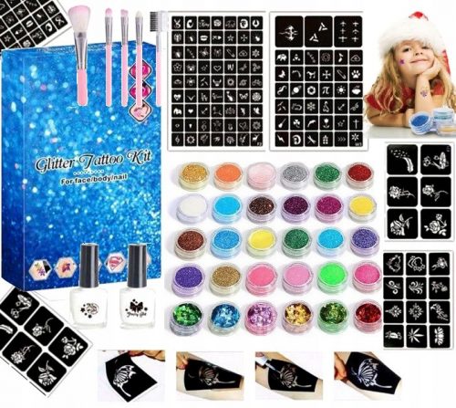  Glitter Tattoo Kit, predlošci, svjetlucave tetovaže, veliki DIY