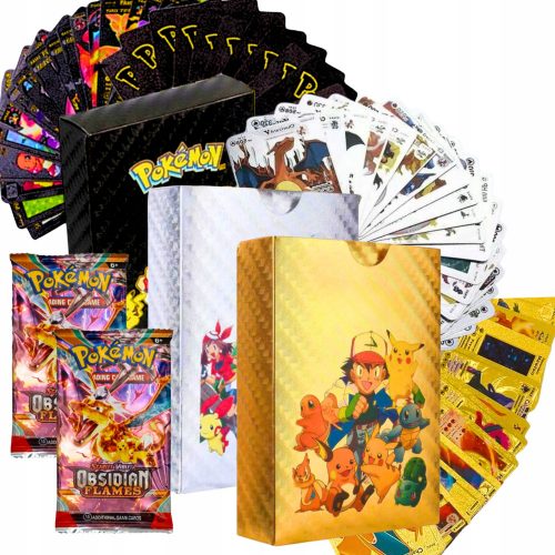  POKEMON KARTICE SET 3 ŠPILA ZLATO SREBRO CRNO 165 MAČKA 3U1 + 2× Pokemon kartice OBSIDIAN FLAMES 1 vrećica od 10 karata