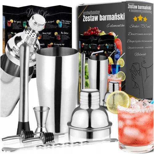  PROFESIONALNI BARMANSKI SET ZA DRINKS SHAKER 6 ELEMENATA + GRATIS