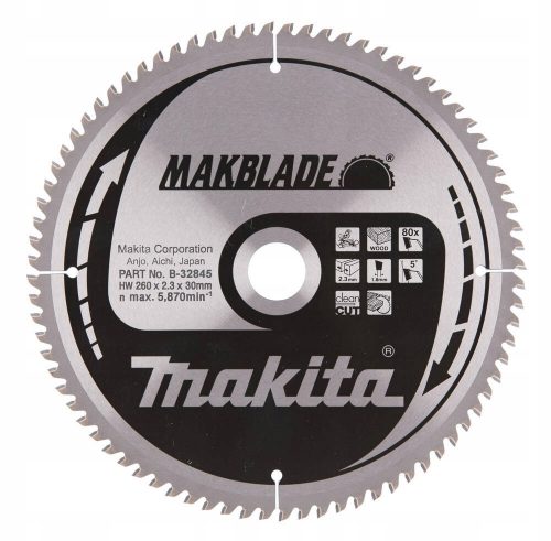  MAKITA B-32845 REZNI DISK ZA DRVO 260x30 80z