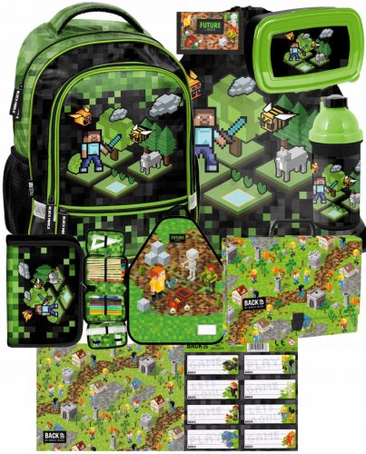  SET OD 11 ELEMENATA MINECRAFT ŠKOLSKI RUKSAK PIXELS PIXEL IGRICA MINECRAFT RUKSAK