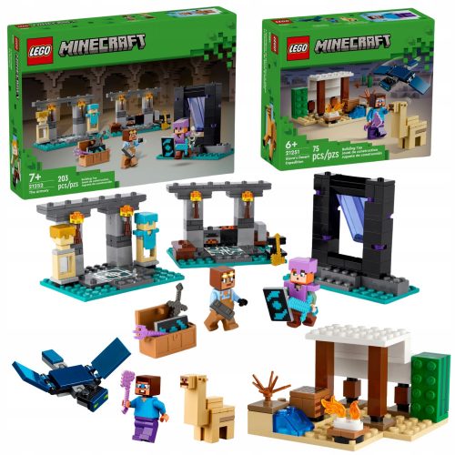  LEGO Minecraft 21252 Oružarnica + LEGO Minecraft 21251 Steveova pustinjska ekspedicija