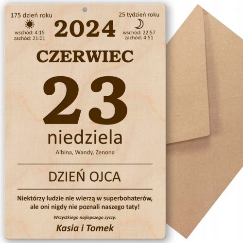  KALENDAR KARTICA Poklon za tatu za OČEV DAN drvo PERSONALIZACIJA LM