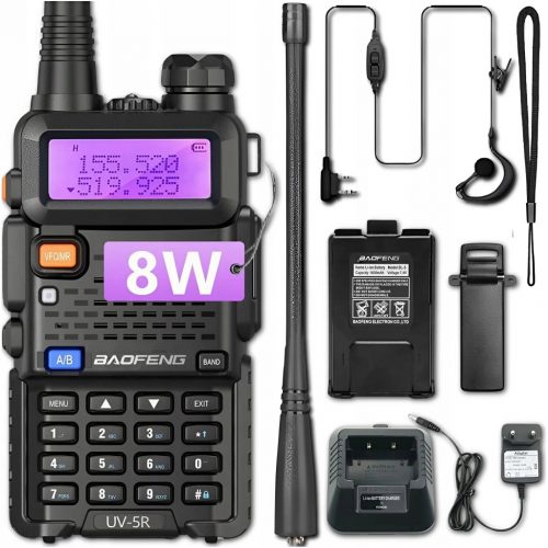  BAOFENG UV-5R 8W PMR FM WALKIE TALKIE RADIO TELEFON + SLUŠALICA