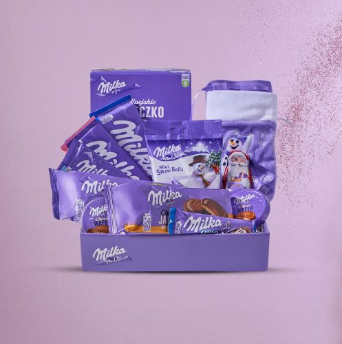  BOŽIĆNI POKLON SET - MILKA - LJUBIČASTI SLATKIŠI - OREO, ČOKOLADA