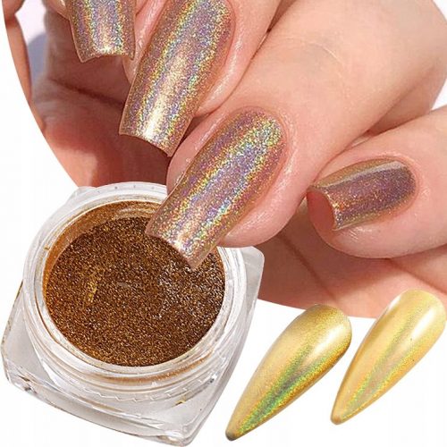  HOLO GOLD GLITTER NAIL POWDER GOLD HOLOGRAPHIC GLITTER