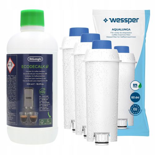  Tekuće sredstvo za uklanjanje kamenca za aparate za kavu De'Longhi EcoDecalk 0,5 l + 3× Wessper AquaLunga WES039 filter umetak 1 kom.