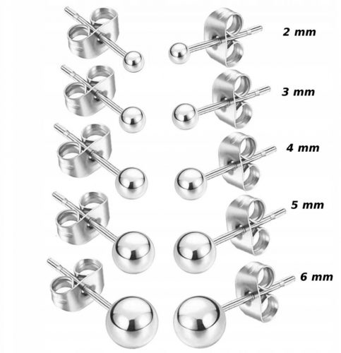  SREBRNE KUGLIČNE NAUŠNICE 18 KRT KIRURŠKI ČELIK 5 pari 2,3,4,5,6 mm